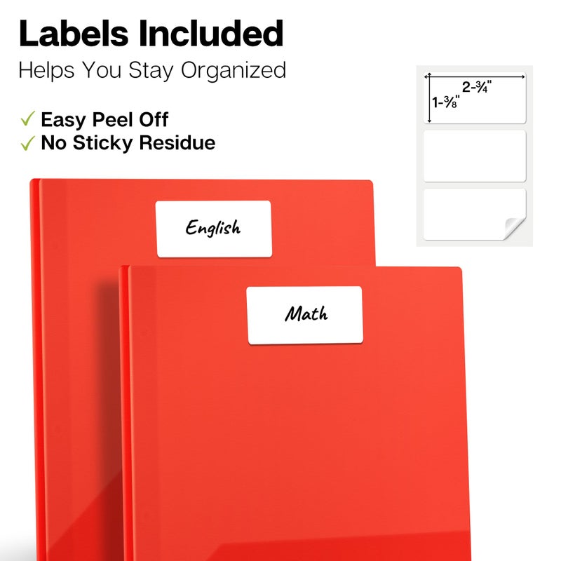 Dunwell Plastic 2-Pocket Folders with 3 Prongs, (2 Pack, Red), Durable Acid-Free Poly is Cleanable, Tear Resistant, 3-Clasp Document Holder, Labels Included - Image 5